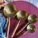 Stylish Measuring 4-Piece Cup and Spoon Sets | Stainless Steel with Wooden Handle in Gold, Black, or Silver