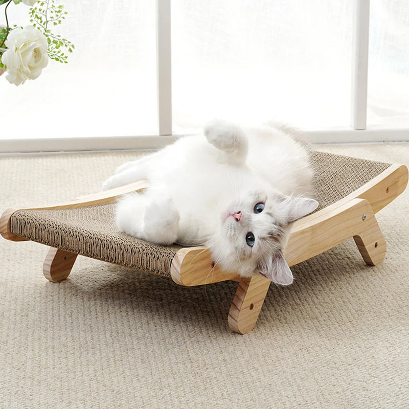 5-in-1 Cat Scratcher with Wooden Frame – Reversible Cardboard Lounger & Activity Center