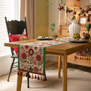 American Vintage Style Table Runner with Floral Jacquard Weave and Tassels