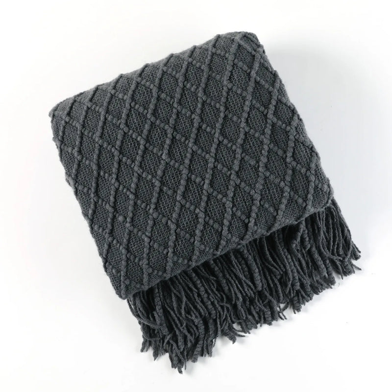 Nordic Faux Cashmere Sofa Blanket – Knit Plaid Throw with Tassels for Spring & Summer
