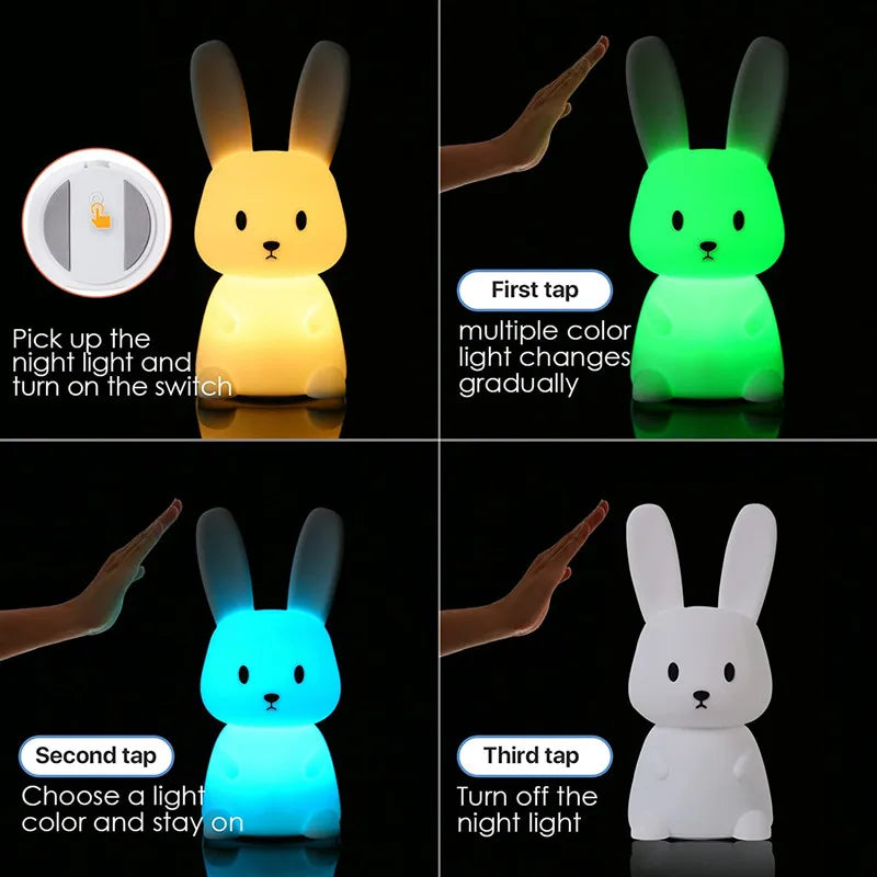 Bunny Lamp - Night Light for Kids Room Nursery USB Rechargeable Silicone Night Light