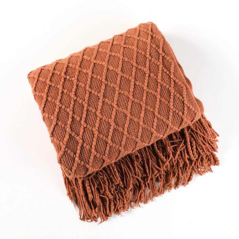 Nordic Faux Cashmere Sofa Blanket – Knit Plaid Throw with Tassels for Spring & Summer