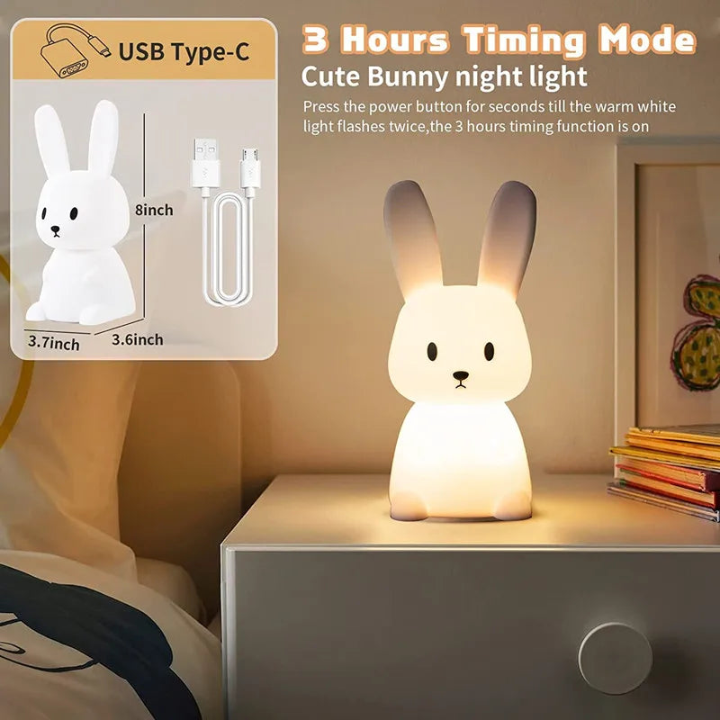 Bunny Lamp - Night Light for Kids Room Nursery USB Rechargeable Silicone Night Light