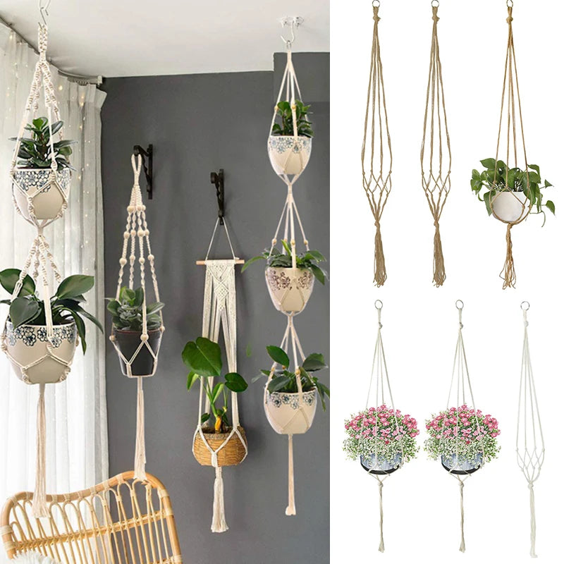 Handmade Flower/Pot Hanging Baskets Macrame Plant Hanger Flowerpot Holder Net For Wall Countyard