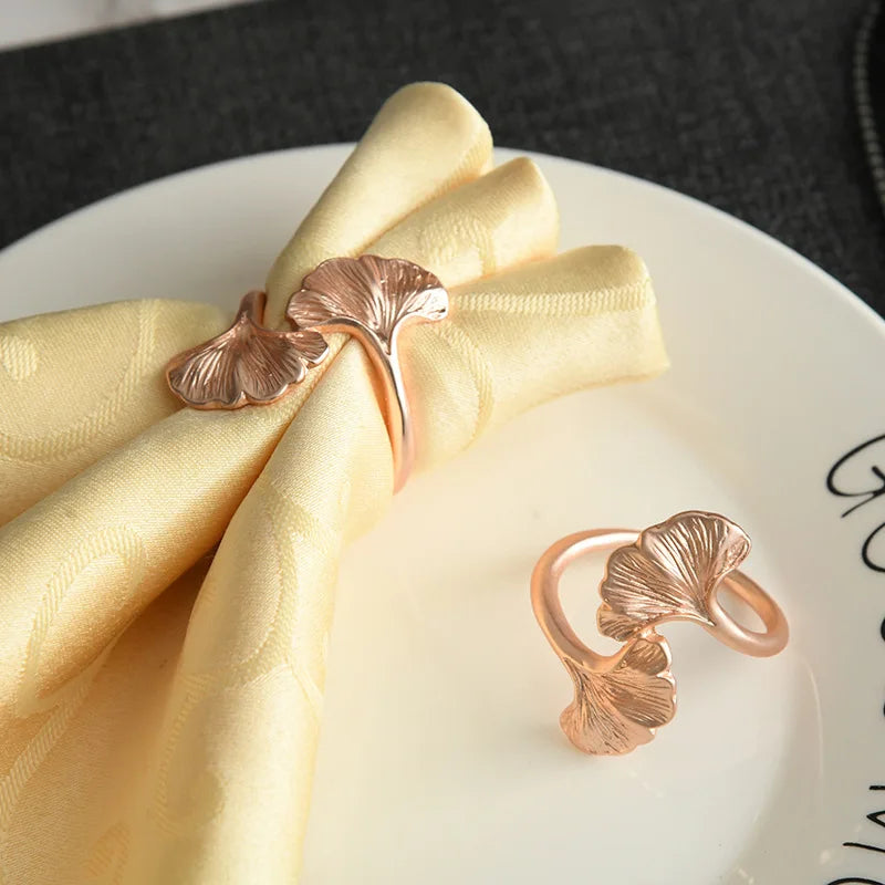 4PCS Leaf Metal Napkin Rings – Rose Gold, Silver, Gold Napkin Buckles for Weddings and Home Décor