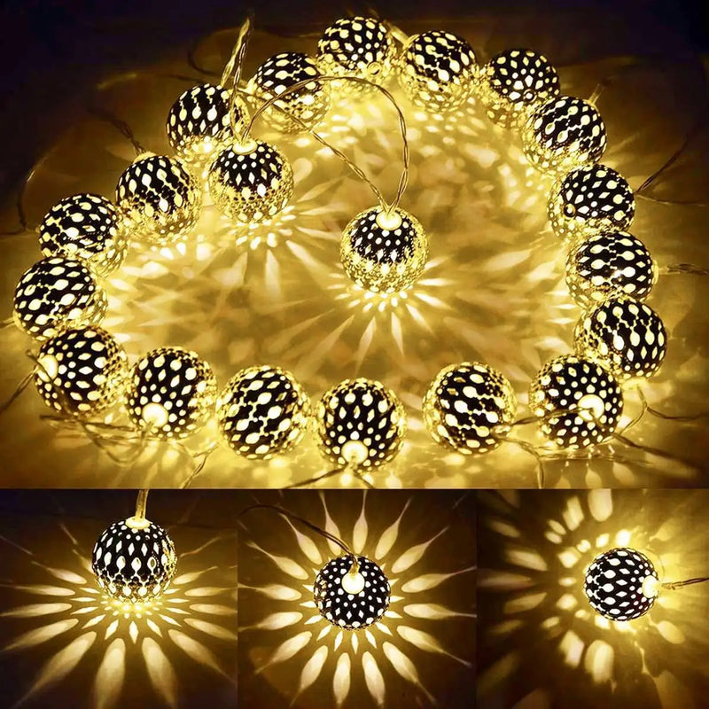 LED Moroccan Fairy Lights – Gold Globe Battery-Operated String Lights