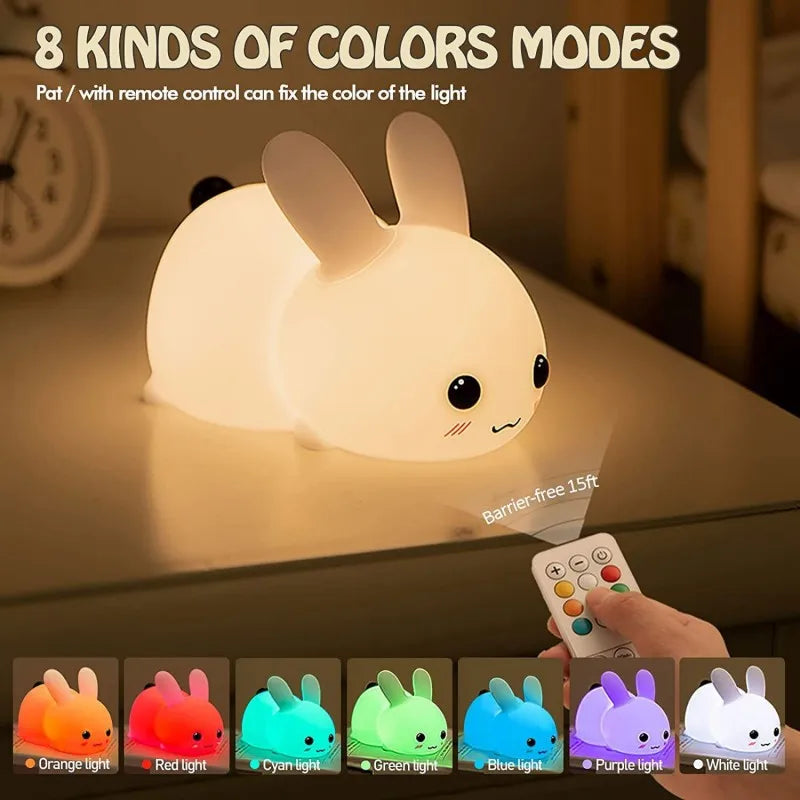 LED Rabbit Night Light – Remote-Controlled Dimmable Silicone Bunny Lamp
