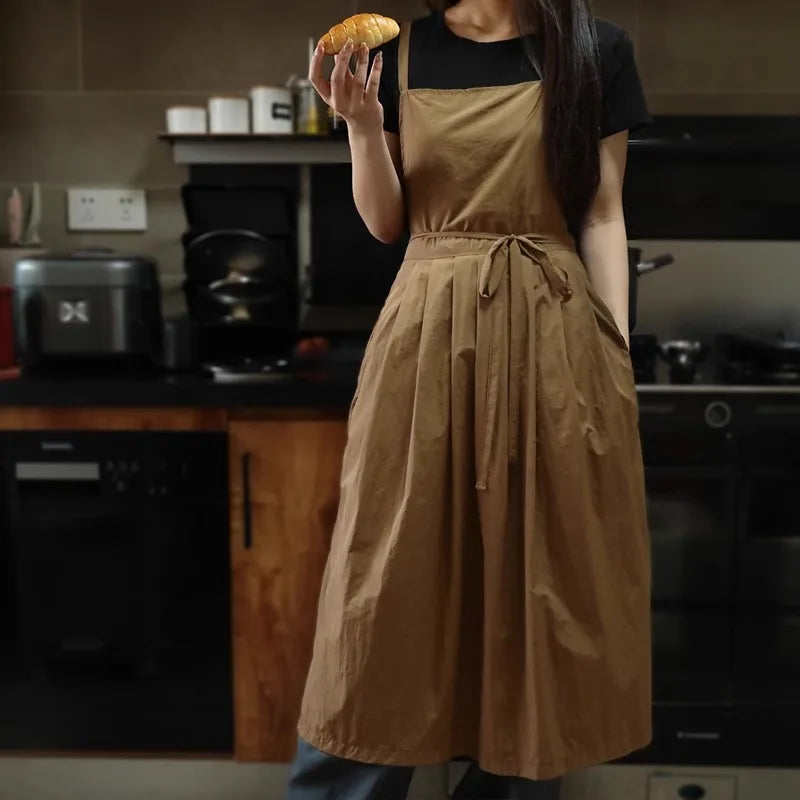Long Pleated Waterproof  Apron with Pockets