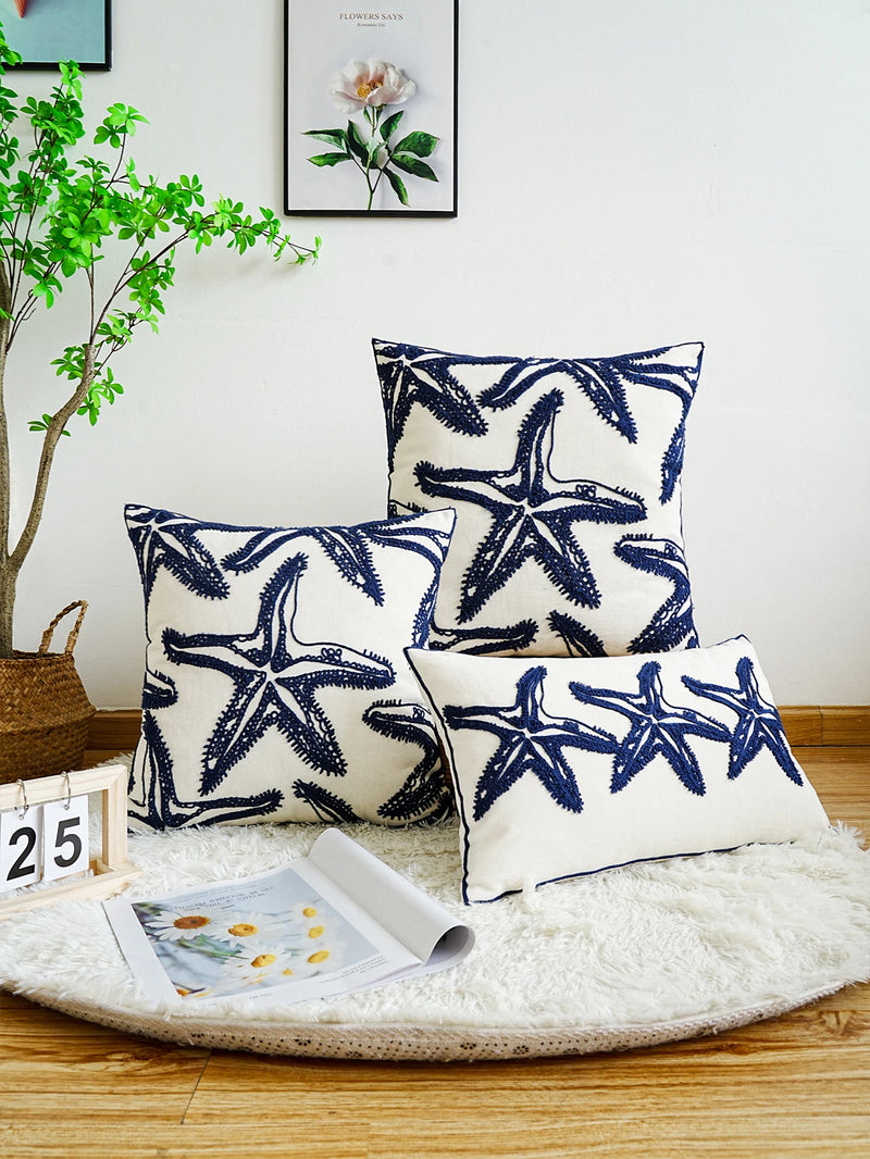 Modern Starfish Embroidered Pillow Cover – Stylish Home Decor
