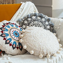 Moroccan Ethnic Round Cushion Cover - Mandala Floral Embroidery Throw Pillow Case