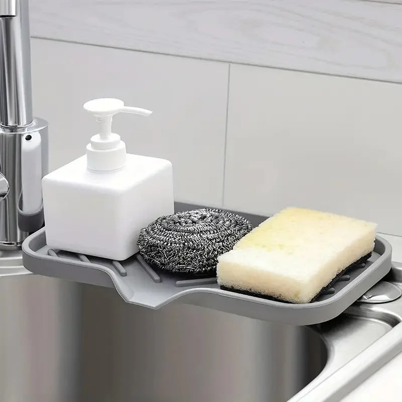 Sink Silicone Tray with Drain – Soap and Sponge Storage Holder for Kitchen & Bathroom
