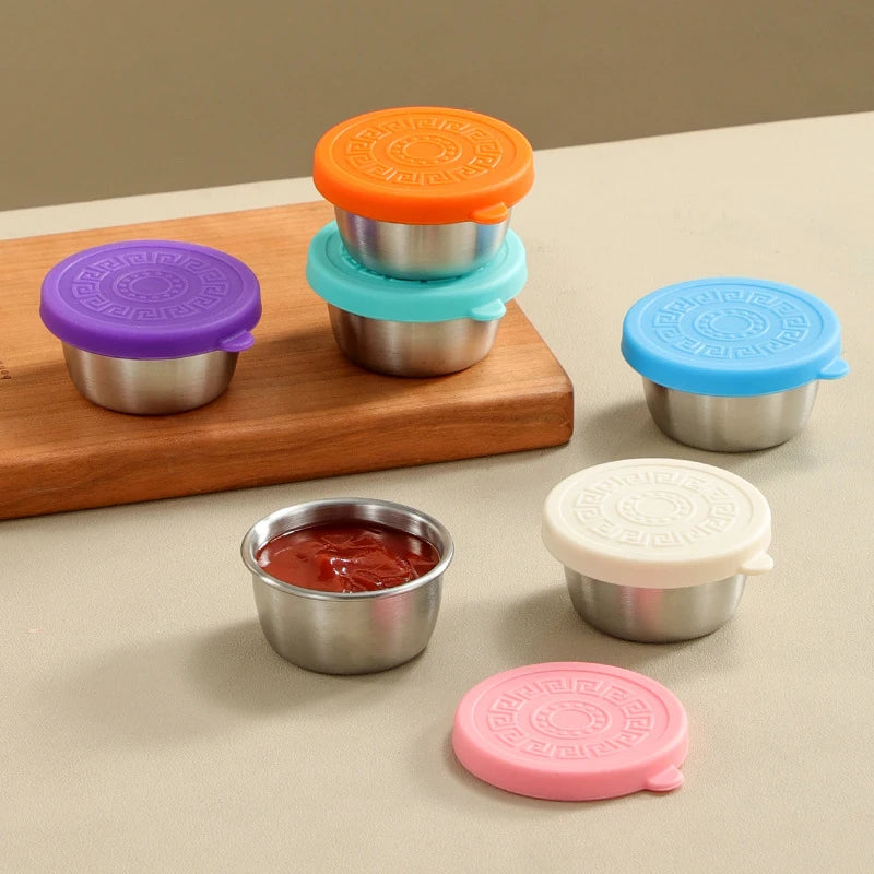 Set of 6 Reusable Salad Dressing Containers | Leakproof Silicone Lids