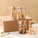 Airtight Glass Storage Jar with Bamboo Lid and Spoon - for Candy, Biscuits, and Lollies, Nuts and Other Food