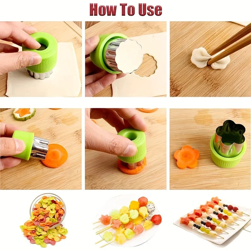 9PCS Stainless Steel Cookie and Vegetable Cutting Set - Mini Fruit and Cookie Molds for Kids' Baking