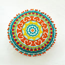 Moroccan Ethnic Round Cushion Cover - Mandala Floral Embroidery Throw Pillow Case