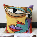Picasso-Style Abstract Embroidered Cotton Cushion Cover