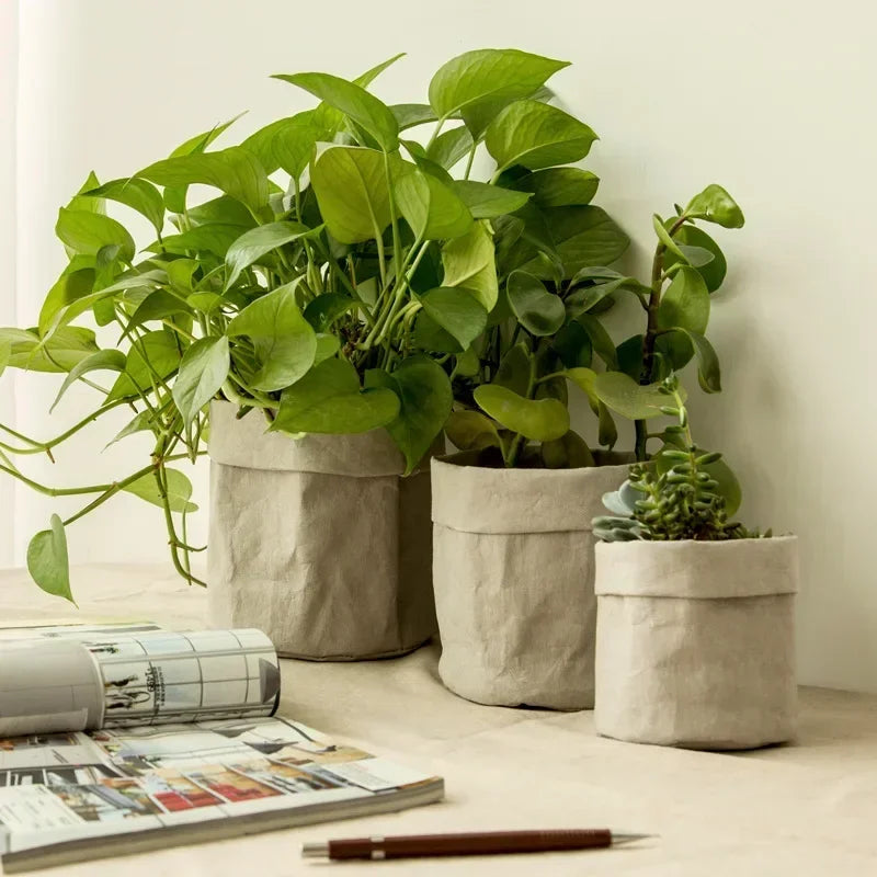 3 Sizes Pot Washable Kraft Paper Flowerpot – Creative Desktop Planter & Multifunction Storage Bag
