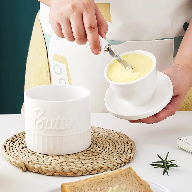 Ceramic Butter& Cheese Box – Cylindrical Butter Dish with Water Seal
