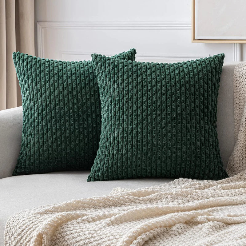 Spring Sage Green Corduroy Throw Pillow Covers – Soft Striped 18x18 Cushion Covers for Couch