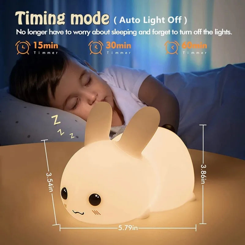 LED Rabbit Night Light – Remote-Controlled Dimmable Silicone Bunny Lamp
