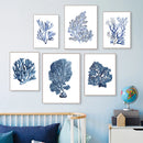 Navy Blue Coral Seaweed Wall Art | Prints for Bathroom, Living Room, Office & More