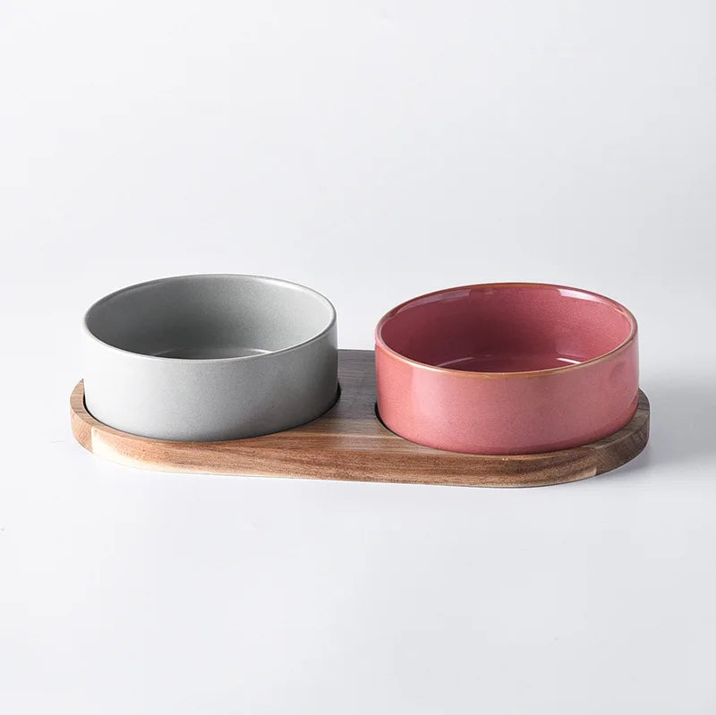 Ceramic Pet Food and Water Bowl Set