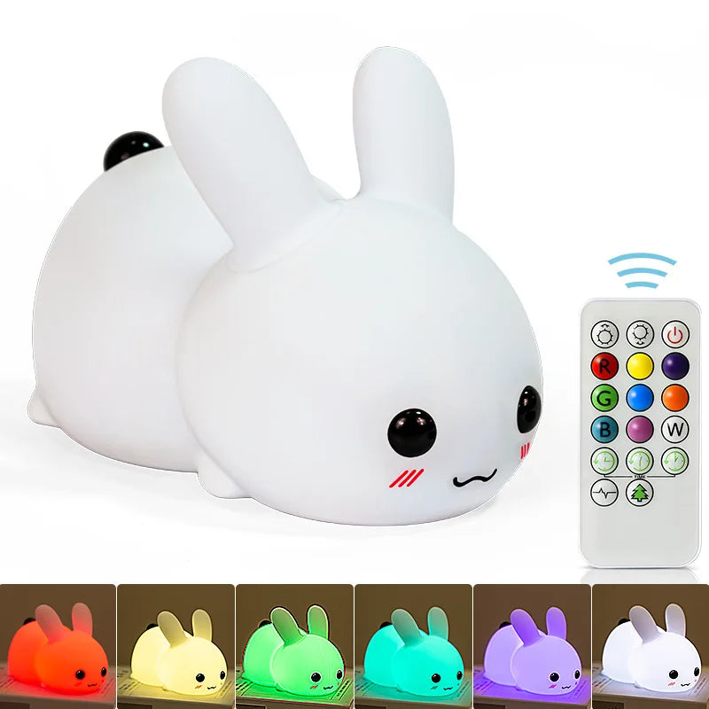 LED Rabbit Night Light – Remote-Controlled Dimmable Silicone Bunny Lamp