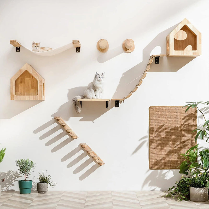 Wall-Mounted Cat Climbing Set with Sisal Scratching Posts