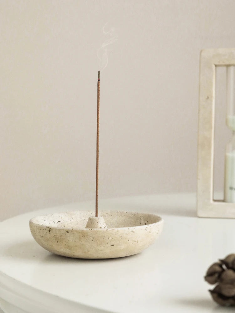 Vintage Travertine Incense Stick Holder – Natural Marble Incense Burner and Ash Catcher