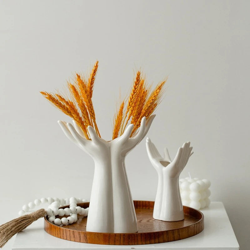 Ceramic Hand Arm Palm Vase | Flower Arrangement | Porcelain Handicraft Ornaments for Home Decoration