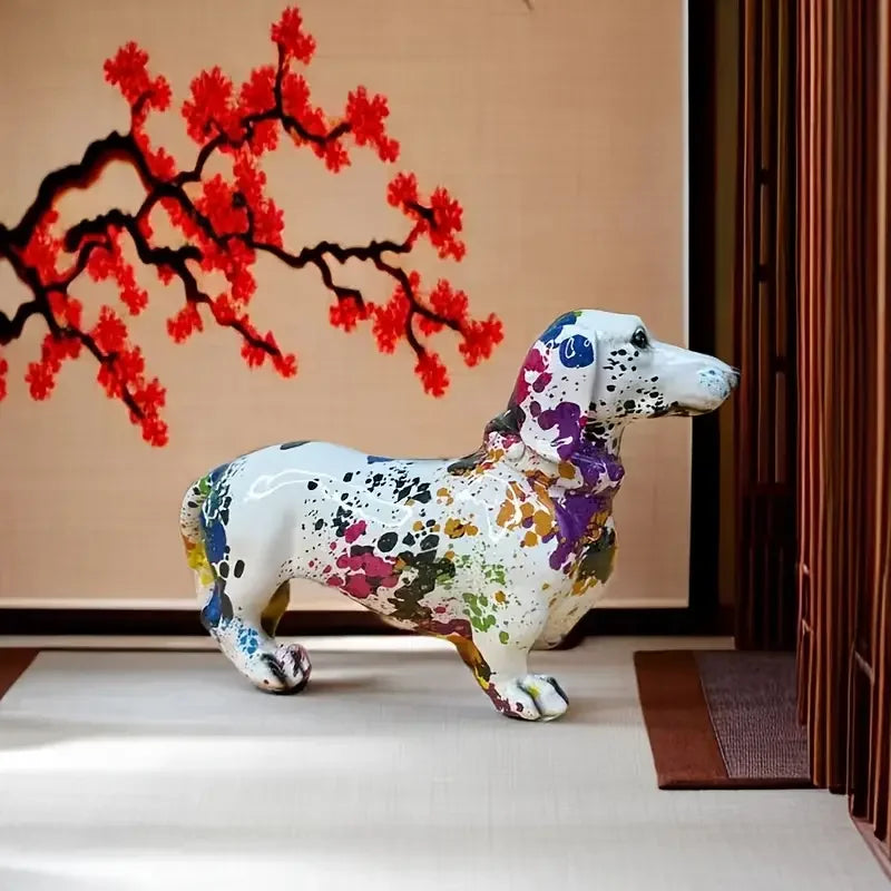 Colourful Dachshund Figurine – Resin Dog Statue for Home Decor, Bookshelf, Living Room, and Gifts