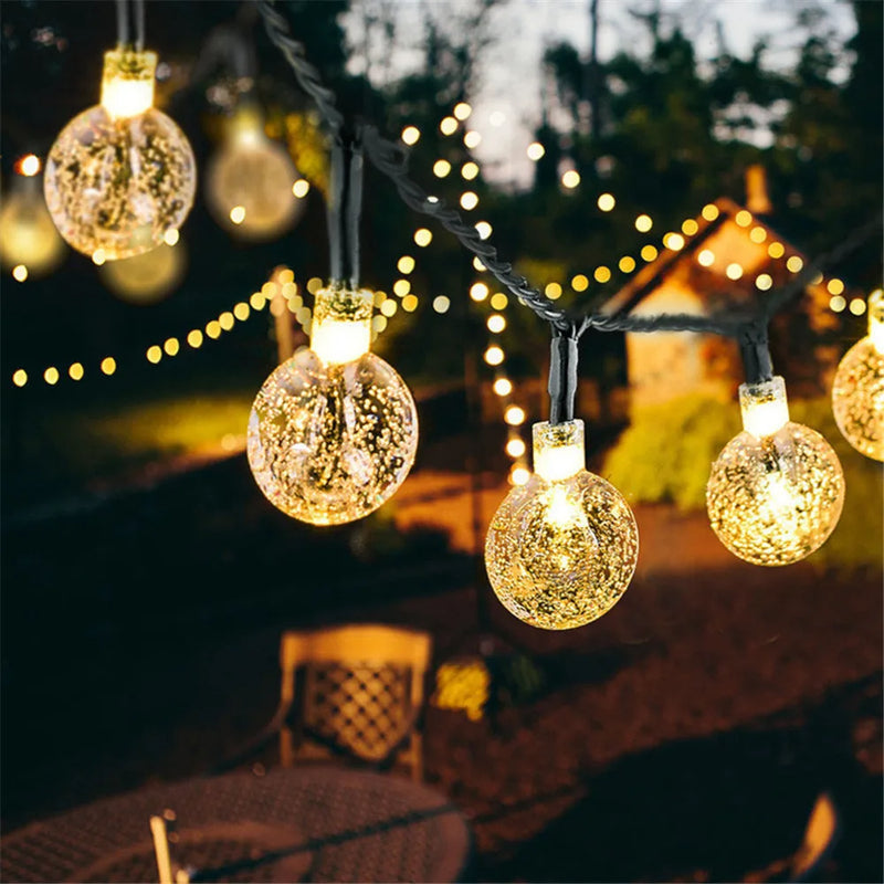 50 or 100 Crackle Effect Ball String Lights | Solar, Outdoor, Waterproof