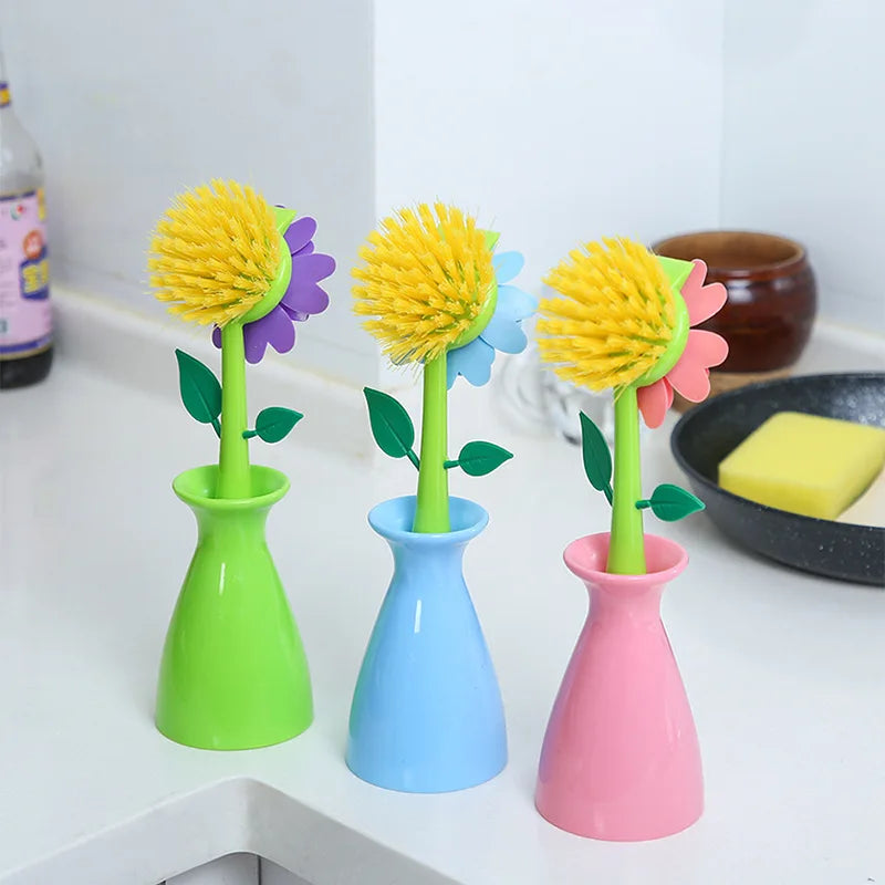 Vase Shape Flower Kitchen Scrubbing Brush – Long Handle Decorative Kitchen Brush