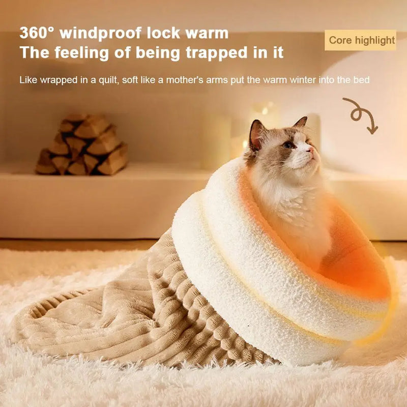 Warm & Cozy Cat Winter Sleeping Bag – Semi-Enclosed Pet Bed for Ultimate Comfort