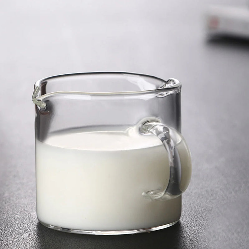Wood Handle Glass Espresso Measuring Cup – Double/Single Mouth Milk Jug for Coffe