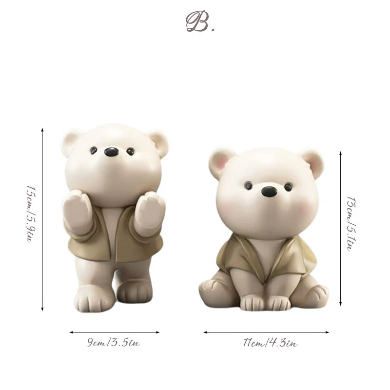 Bear Bookend Figurines – Cream Resin Decor for Living Room, Bookcase, or Birthday Gift