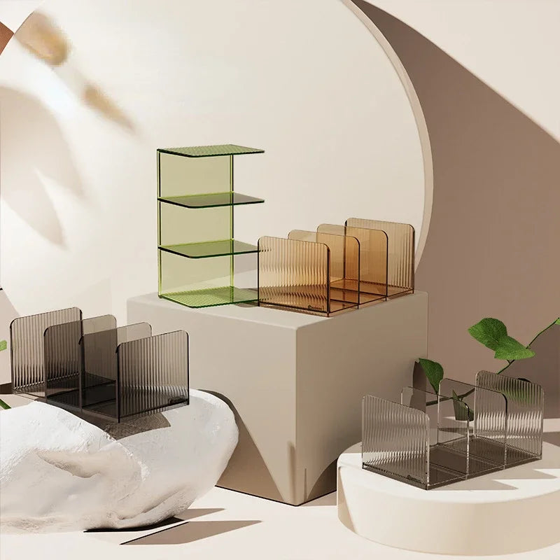 Acrylic Transparent Bookends - Decorative Storage Rack for Books and Stationery