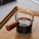 Wood Handle Double Mouth Borosilicate Glass Espresso Measuring Cup