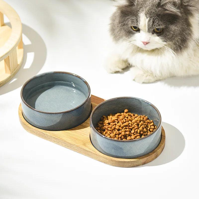 Ceramic Pet Food and Water Bowl Set