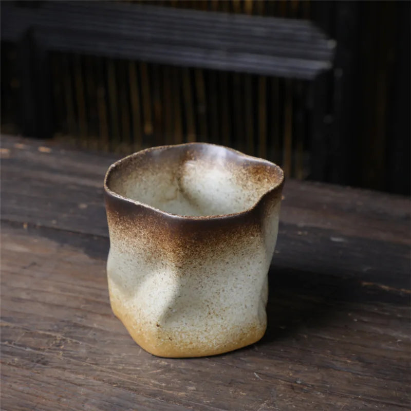 Japanese-Style Irregular Shape Tea Coffee Cup Mug in Earthen Tones