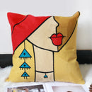 Picasso-Style Abstract Embroidered Cotton Cushion Cover