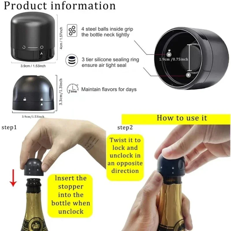 Vacuum Wine Bottle Stopper – Reusable Silicone Sealing Champagne Cork for Wine Preservation