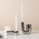 Luxury Electroplated Silver Ceramic Candlestick Holder – Modern Decorative Piece for Home and Office