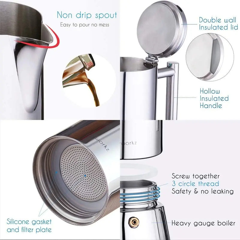 Stainless Steel Espresso Maker | Stovetop Moka Pot
