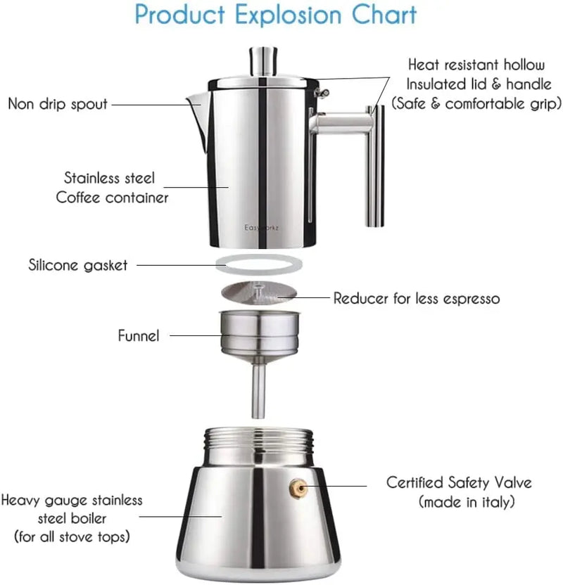 Stainless Steel Espresso Maker | Stovetop Moka Pot