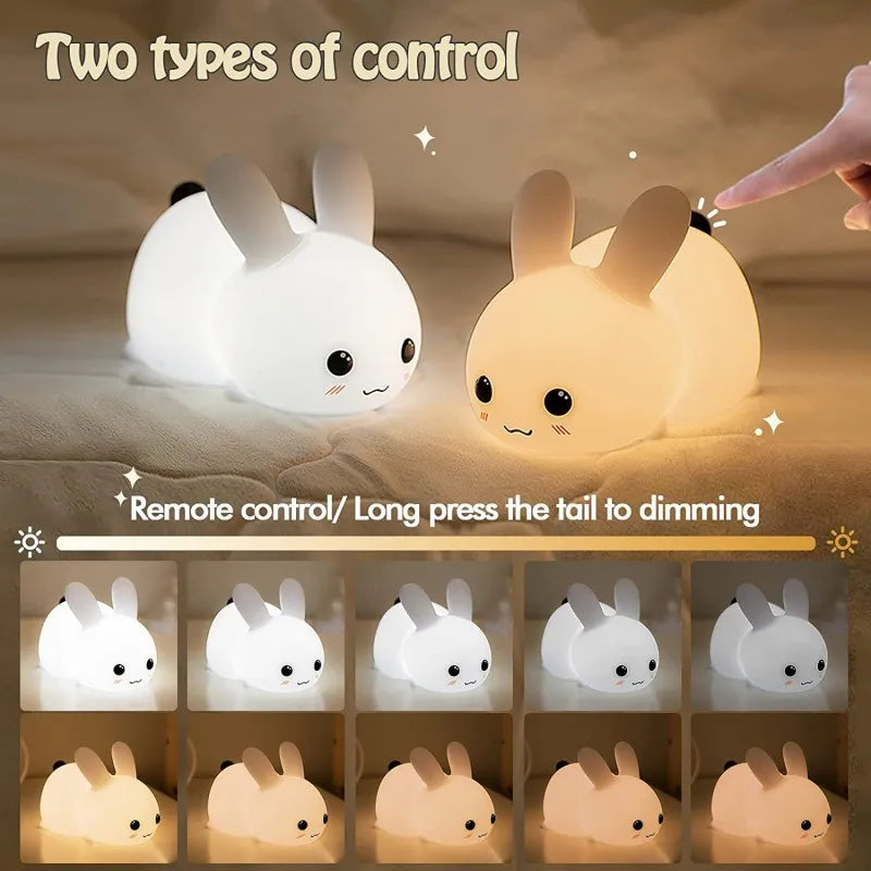 LED Rabbit Night Light – Remote-Controlled Dimmable Silicone Bunny Lamp