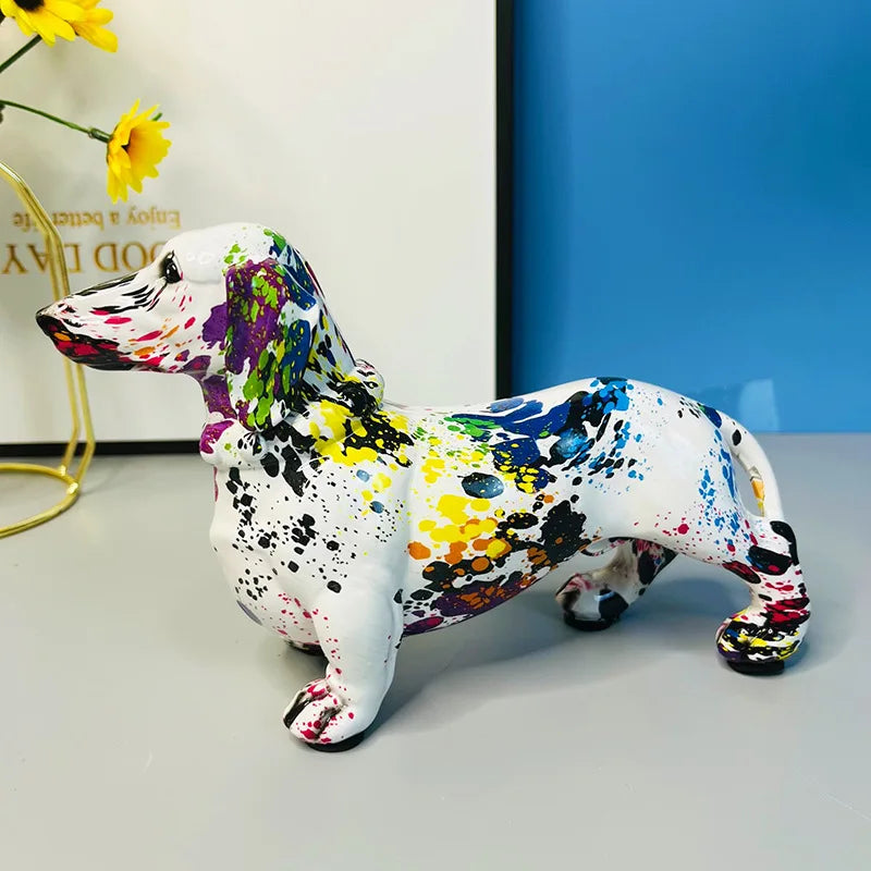 Colourful Dachshund Figurine – Resin Dog Statue for Home Decor, Bookshelf, Living Room, and Gifts