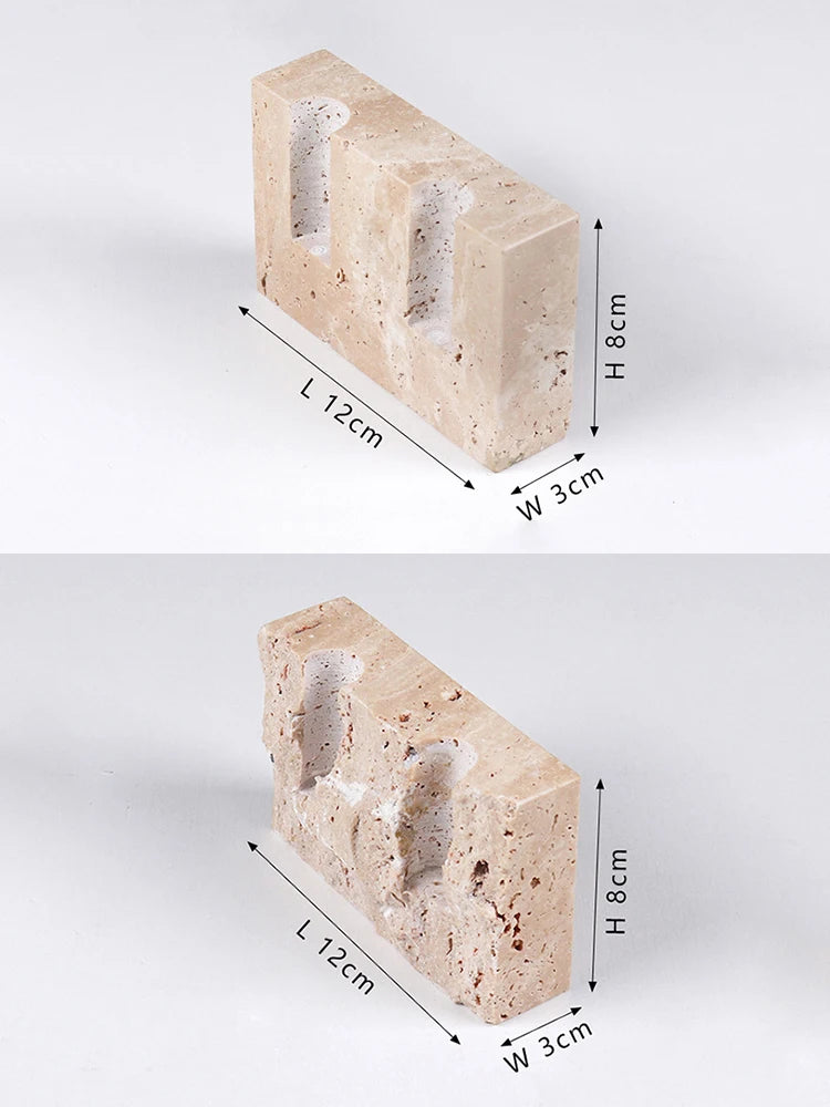 2 Holes Marble Candlestick Holder – Vintage Travertine Stone Taper Candle Holder for Home Decor