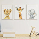 Safari Animal Nursery Wall Art | Set of 3 Prints for Baby Kids’ Bedroom Decor
