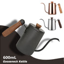 Stainless Steel Gooseneck Drip Coffee Pot with Wooden Handle and Thermometer